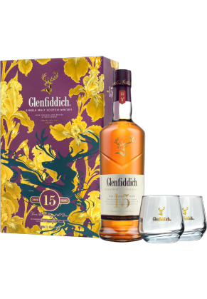 Glenfiddich Glenfiddich 15 Year Old Single Malt Whisky + Twin Glass Set