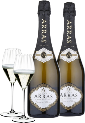 ARRAS House Of Arras Blanc De Blancs 2016 Twin Pack With Riedel Champagne Glass Set (Limited time offer item – other promotion offers and W Rewards are not applicable) image